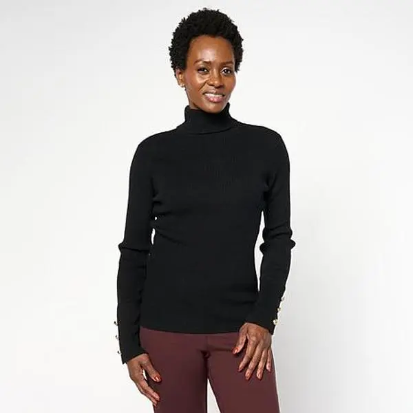 Tower Hill by Christie Brinkley Knot Button Rib Turtleneck Sweater