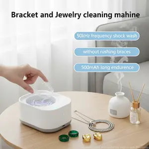 Portable USB Rechargeable Denture Cleaning Case with 48kHz Vibration for Deep Cleaning Braces Retainers & Aligners Compact Design for Home On-the-Go Use Ideal for Travel Easy One-Button Operation Oral Ultrasonic Jewelry Cleaner Cordless