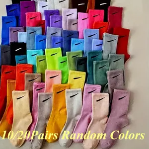Women's 10/20 Pairs Teen Knee-High Socks, Polyester & Spandex Blend, Solid Random Colors, Breathable Comfort, Hand Wash/Dry Clean Compatible, All-Season Sports Socks for Sneaker-Wearing Girls