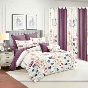 9pc Luxury Bamboo Microfiber all-season Bedding Set - Bed Cover, Curtains, Pillows |  for Autumn/Winter, Christmas Gift with Gift Bag