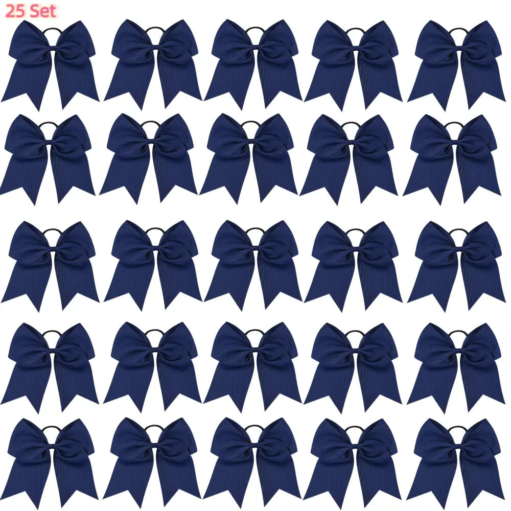 25 Pack 8 Inch Cheer Hair Bows Headband Large Cheerleading Big Hair Bows Elastic Ties with Ponytail Holder Hand-made Grosgrain Ribbon Hair Accessories for Teen Girls
