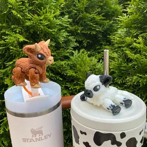 Highland Cow Articulated Straw Toppers and Charms for Stanley Tumbers & 9.5mm Straws with Durable PLA Design - Stylish, Beverage
