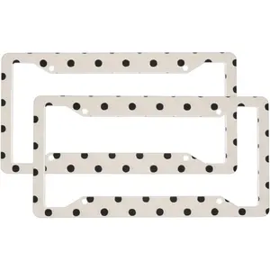 Small Black Polka Dot 2-Pack Aluminum License Plate Frames Replacement, Universal Car License Plate Holder with 4 Holes and Screws, Car Accessories