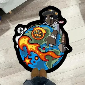 Creative Cartoon Earth Art Design, 1/3/5/7 Counts Non-slip Soft Floor Mat, Decorative Carpet for Home Living Room Bedroom, Home Decor, Cartoon Pattern Rug