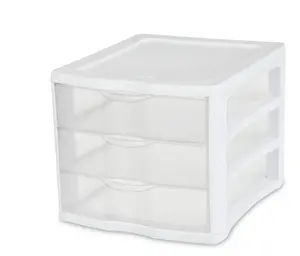 3-Drawer Unit, Clear Plastic Countertop, Desk Drawers, White