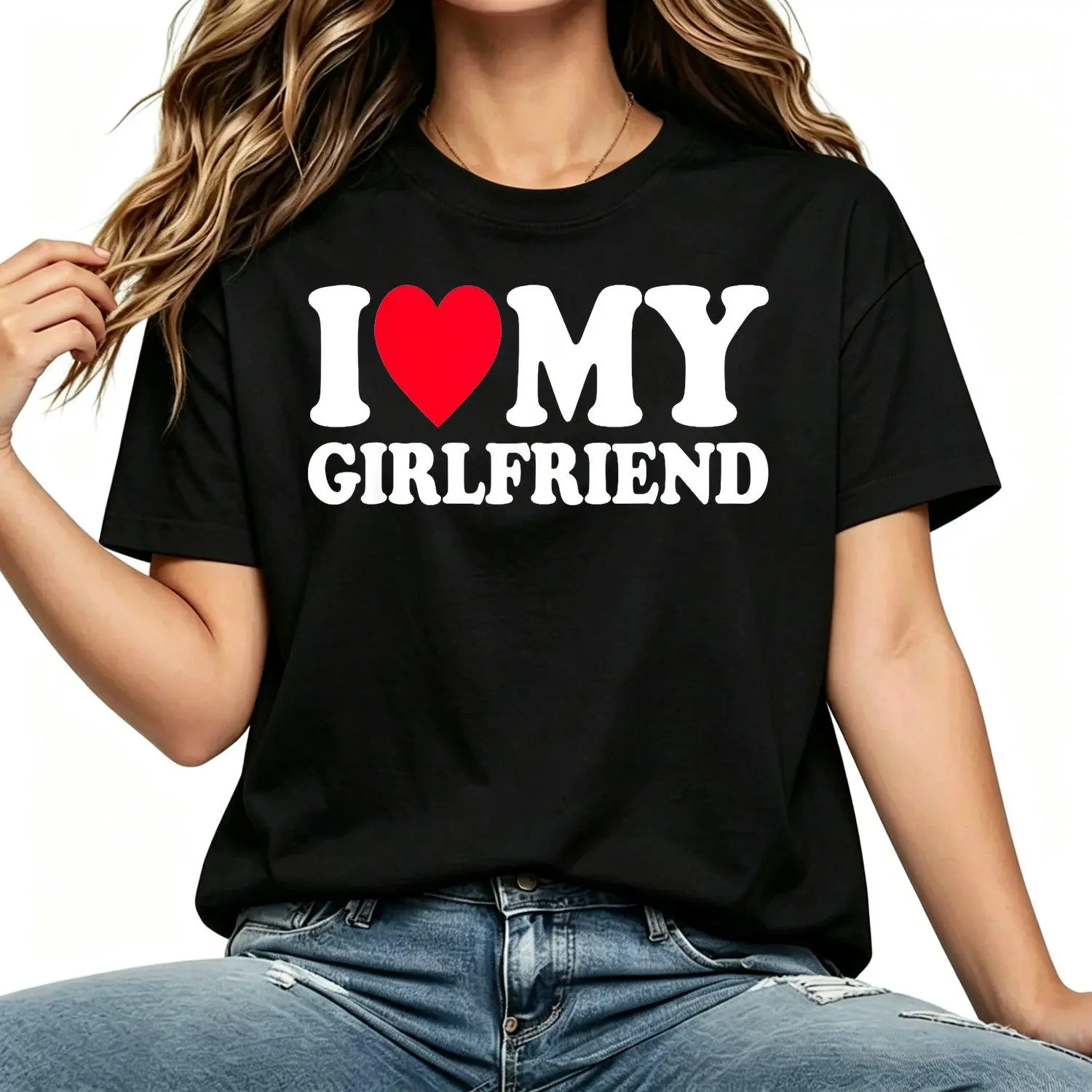 I Love My Girlfriend Graphic Tshirt Romantic Love Couple Tee Cute Casual Vintage Comfort Fit Trendy Statement Shirt Unisex