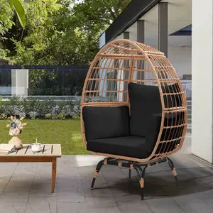 360 Swivel Wicker Egg Chair XL | All-Weather Rattan Indoor/Outdoor/wicker, chairs | Oversized Washable Cushions | Patio Furniture Compatible