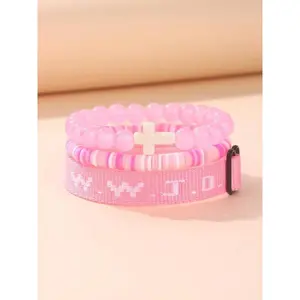 WWJD Beaded Bracelet, Fashionable Cross Charm Decor Beaded Bracelet for Women & Men, Trendy All-match & Exquisite Jewelry for Birthday Gift, Stackable Bracelets