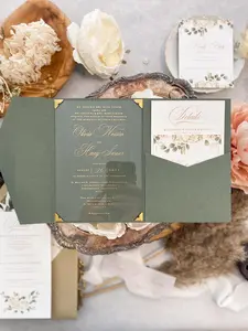 Acrylic Wedding Invitations | Invitation Card | Elegant Invitations in Green  - Style 220A