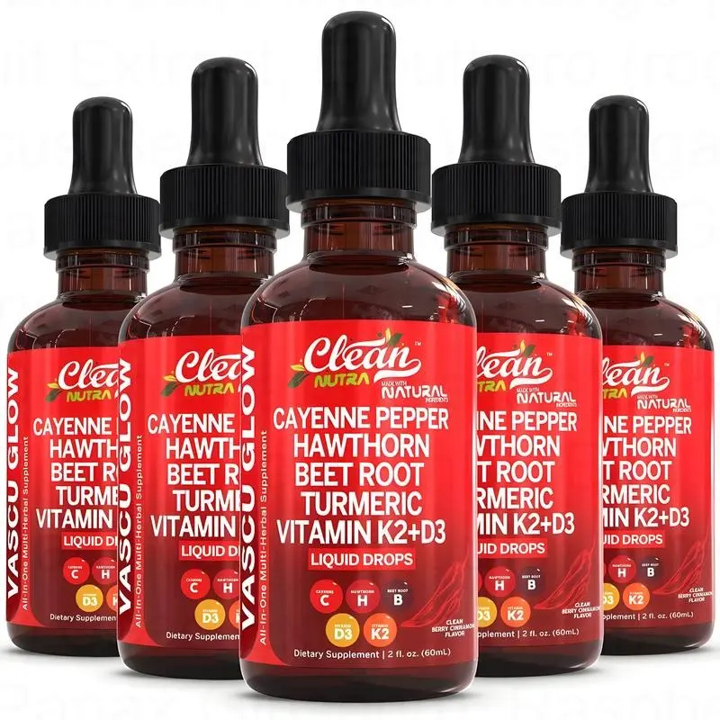 Clean Nutra Cayenne Pepper Supplement Liquid Drops with Hawthorn Berry Vitamin D3 K2 Organic BeetRoot Powder Ceylon Cinnamon TurmericCurcumin Panax Ginseng for Optimum Health