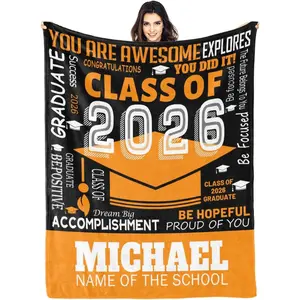 Leave a note for custom name Personalized Graduation Gifts Blanket with Name Custom Class of 2026 Graduation Blankets for Him Her Customized Grad Throw Blanket for College High School