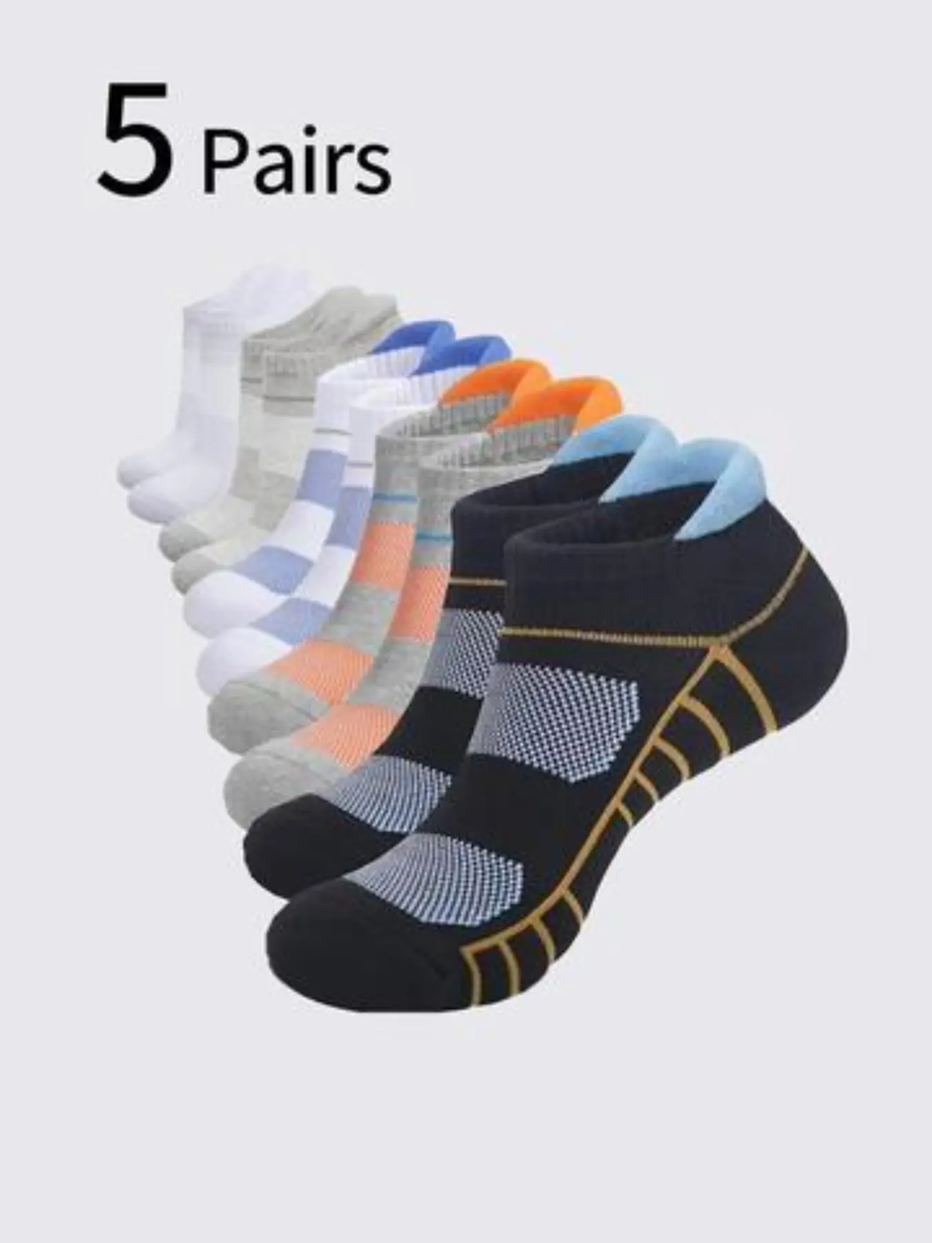 5 Pairs Men's Sports Socks, Unisex Anti-Slip Durable Shock Absorption, Fashion Striped Design, All-Season Running Basketball Socks, Athletic Running Socks