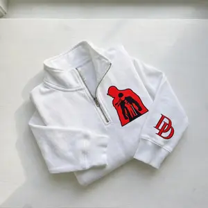 DD Embroidered Quarter Zip Sweatshirt, Superhero Minimalist Pullover, Gift For Fan