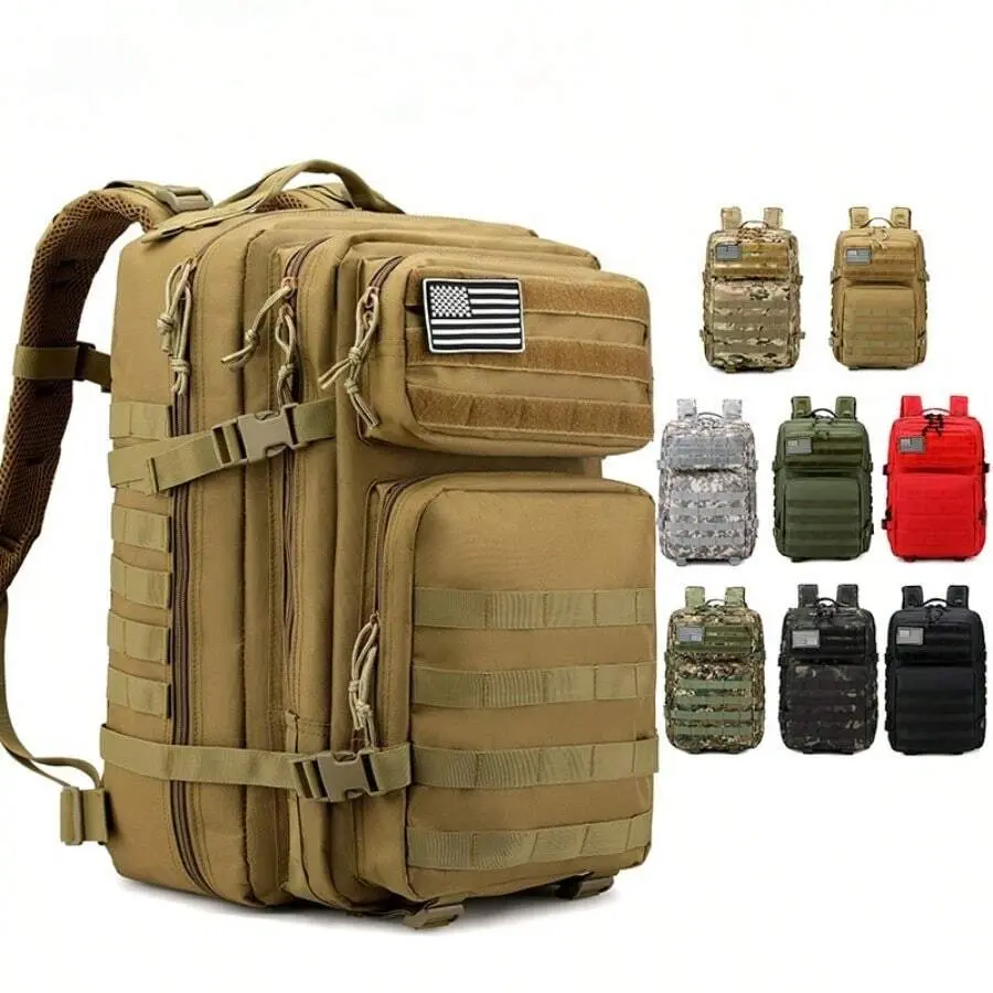 Male Casual Tactical Backpack, High-Capacity 30-50L Multicolor Polyester Outdoor Pack with MOLLE for Hiking, Adjustable