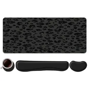 4pcs Black Leopard Print Glitter  Design Mouse Pad + Keyboard Wrist Rest + Ergonomic Mouse Pad + Coaster Set For Desktop Decoration, Office Accessories Set Ergonomic Wrist Support, Computer Mat Mouse Pad Coaster Suitable For Home Office Gaming