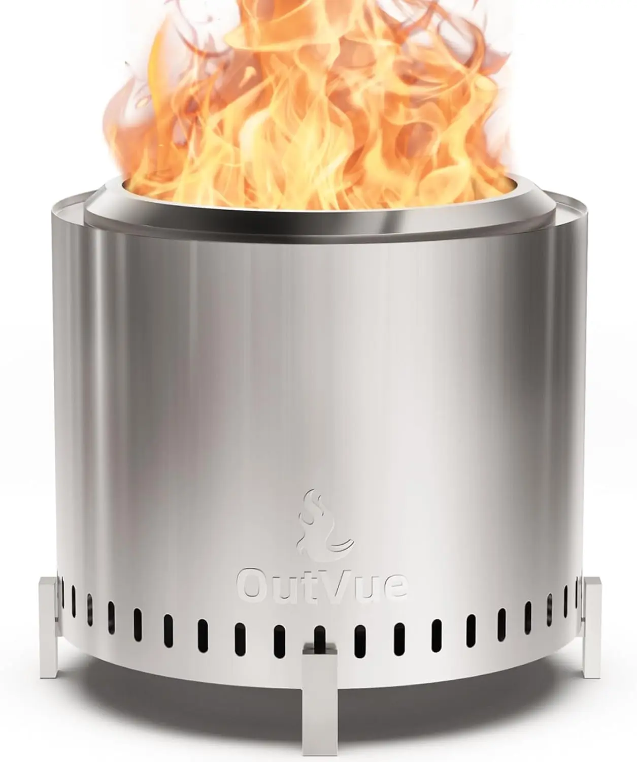 Outvue 19.5 inch Stainless Steel Smokeless Fire Pit, Outdoor Smokeless Firepit with Tote Bag&Fire Poker, Wood Burning Fire Pits for Camping, Bonfire, Low Smoke Firepit for Outside