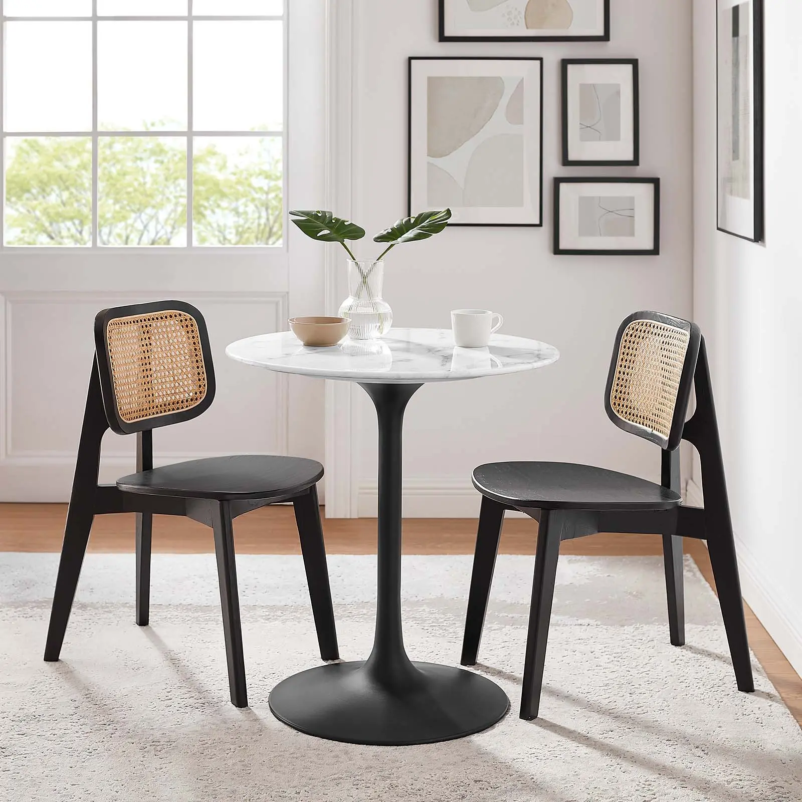 Modway Lippa 28" Round Artificial Marble Dining Table - Aesthetic Minimal Interior Home Furniture, Black White