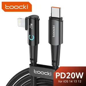 Toocki PD 20w Fast Charging Cable, Nylon Braided USB-C to Lightning, 90 Degree Bent Design, Compatible with iPhone 14/13/12/11/x/8/7/6/5s, Durable for Travel