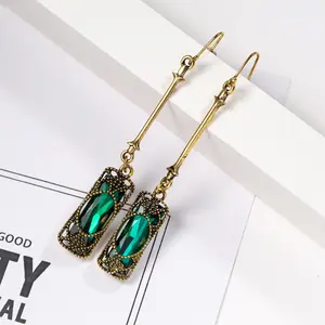 Vintage Crystal Earrings, Long Dangle-Tassel Design, High-End Western-Style Emerald-Tone Jewelry, Stylish Accessories for Women,summervibes