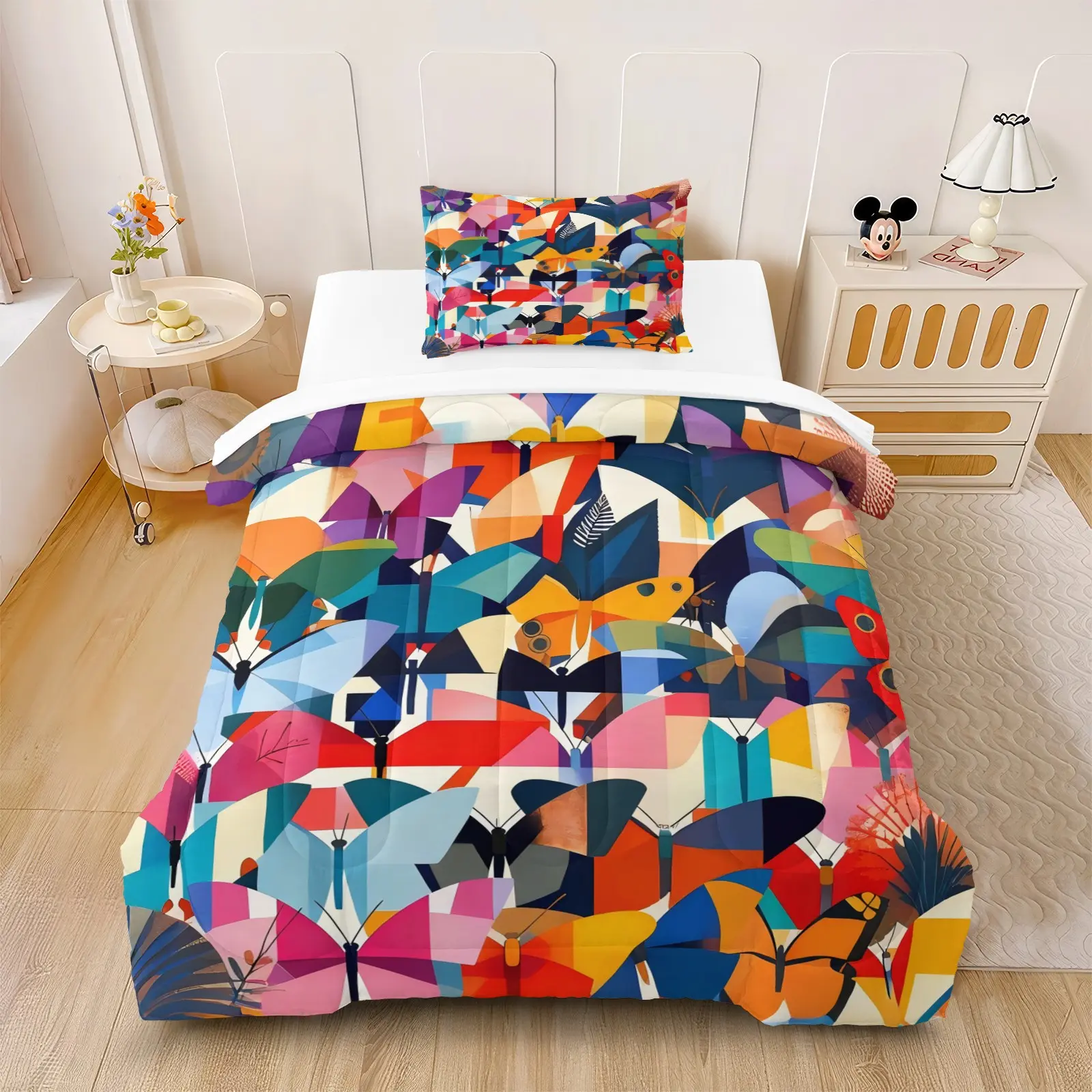 2/3Pcs Multi-style Butterfly Print Quilted Comforter Set, Girly Style, Thickened Warm All Season Bedding Set, for Butterfly Lovers Bedroom, Dorm, Rental House, Home Use, Comforter With Filling, Pillowcases Without Filling
