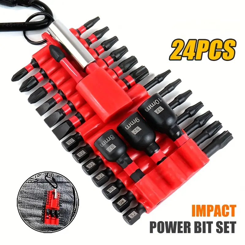 24pcs Industrial Grade Cobalt Magnetic Impact Replaceable Screwdriver Bit Set, S2 Metal Batch Heads (3 Types, 3-in-1 Design), Anti-Slip Waterproof Hex Shank, 13 HSS Drill Bits, All-Seasons M3 to M10 Size Multifunctional Drilling Accessories