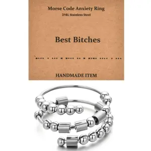 OIDEA Women's Stainless Steel Morse Code Fidget Ring - Adjustable Expandable Best Friends Costume Jewelry Ring, Morse Code Rings
