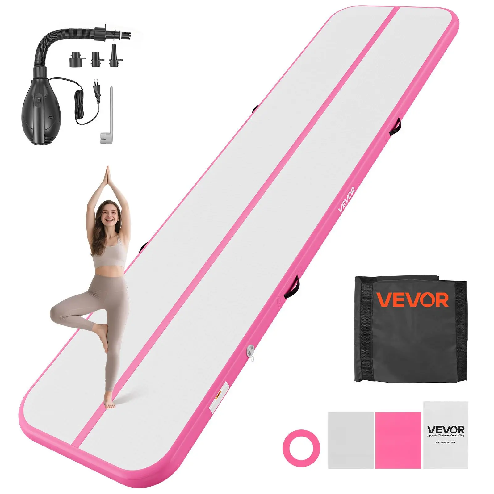 【SummerFinds】VEVOR Inflatable Gymnastics Air Mat 13 ft Training Mats w/ Electric Pump, 4 inches Thick Sturdy Tumble Track, Tumbling Mat for Home Use/Gym/Outdoor/Yoga/Cheerleading/Beach/Park/Water, Pink