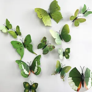 36pcs 3D Colorful Butterfly Wall Stickers DIY Art Decor Crafts for Party Nursery Classroom Offices Kids Girl Boy Baby Bedroom Bathroom Living Room Magnets and Glue Sticker Set1(Green-Single Wing)