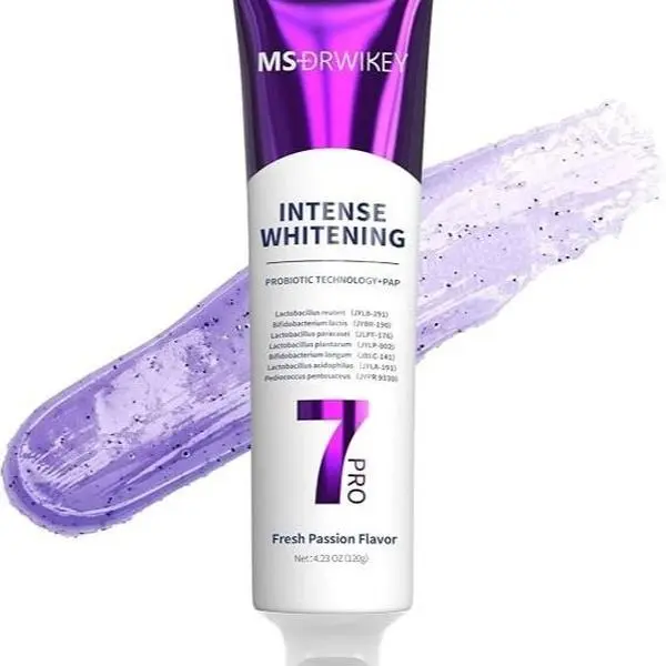 MSDRWIKEY  Popping 7-Pro Whitening Toothpaste | Deep Whitening & 7 Probiotics for Oral Health | Purple Beads for Extra Freshness | Fluoride-Free