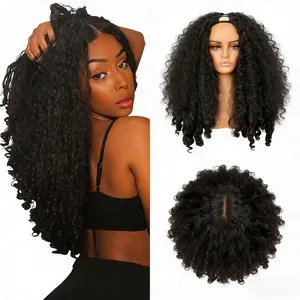 New Afro V Part Wig with Curly Ends Kinky Synthetic Hair 22 Inch Soft Bouncy Curls Full Volume for Women No Leave Out Clip in Half Wig