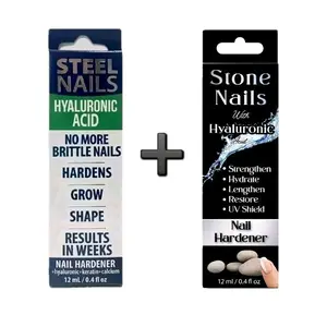 (Duo Pack) Steel Nails & Stone Nails Nail Hardener with Hyaluronic Acid – Helps Strengthen & Hydrate Nails Endurecedor de Uñas con Ácido Hialurónico – Ayuda a Fortalecer e Hidratar las Uñas