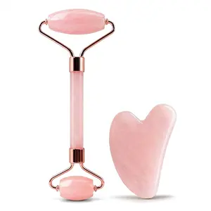 huefull Face Massager Rose Quartz Face Roller & Gua ShaFacial Tool Set, Muscle Tension Relief Skin Care Gifts for Woman/Men, Skin Care Gifts