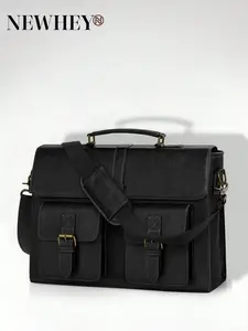 Men's Messenger Bag 15.6 Inch Leather Retro Laptop Briefcase, Waterproof Computer Backpack, Large Shoulder Bag for Office Work Travel College, Travel Essentials