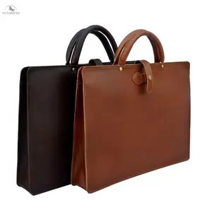 Unisex 16x12 Inches Handmade Leather Laptop Briefcase with Brass Accents, Slim MacBook Bag, Professional Office Portfolio