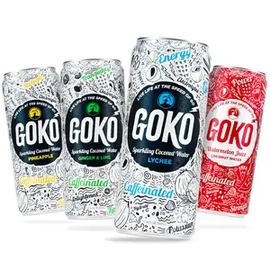 GoKo - Caffeinated Sparkling Coconut Water Energy Drink - 95mg Natural Caffeine - No Added Sugar - 80Cal Clean Energy - Lychee, Ginger Lime, Pineapple, Watermelon Juice. Natural Juice, Energy Drink