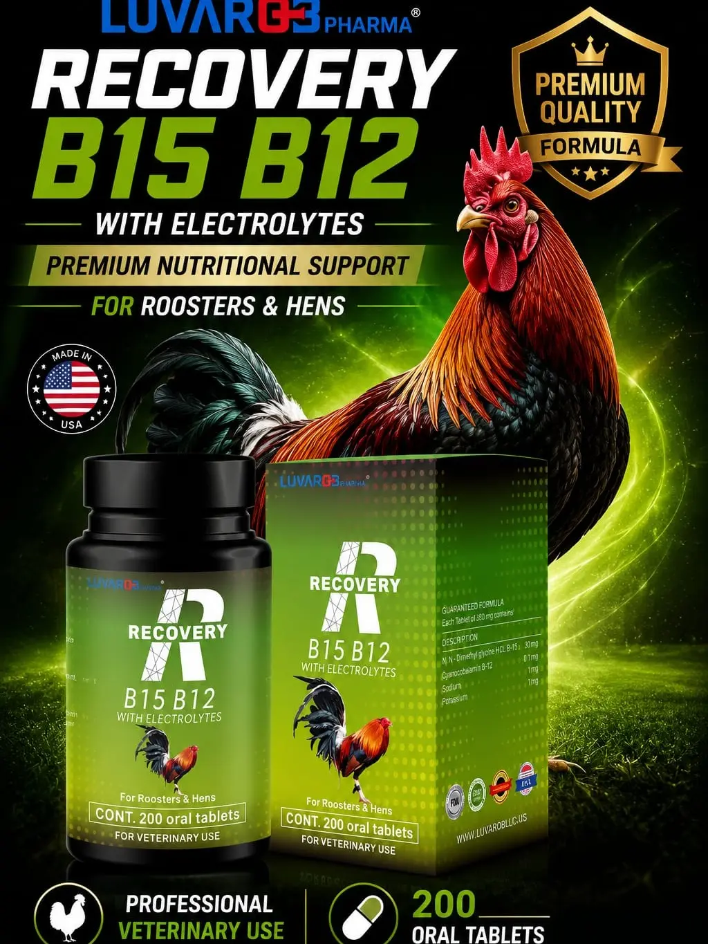 Recovery B15 B12 with Electrolytes Poultry Nutritional Supplement 200 Tablets