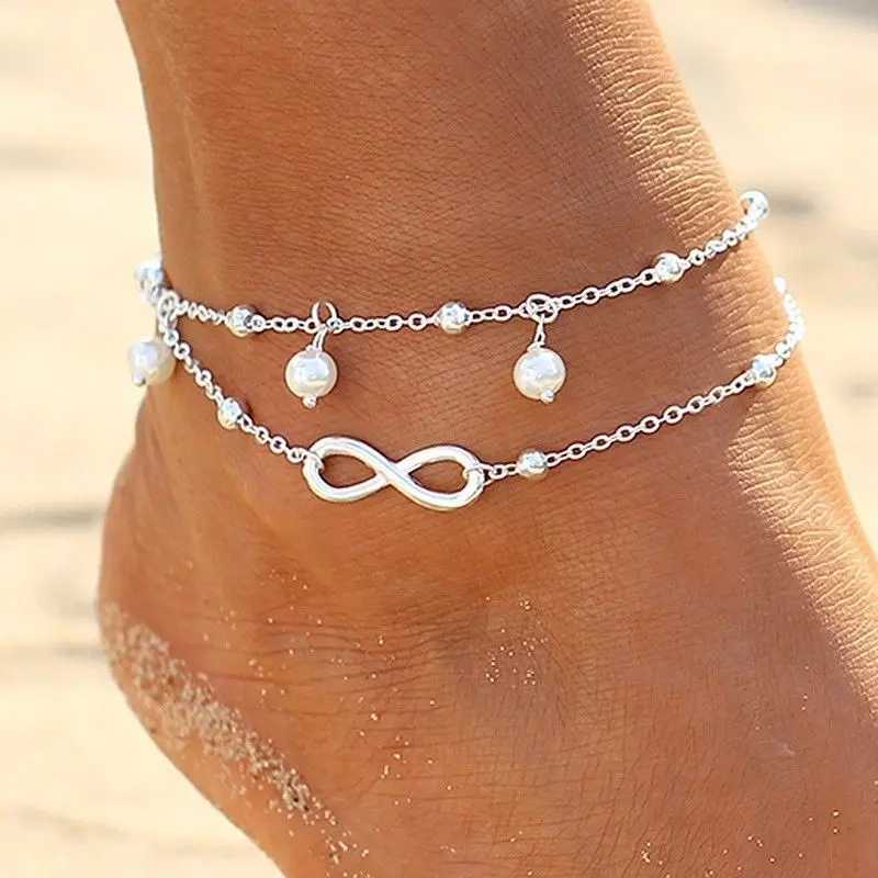 Women's Fashion Jewelry 925 Silver Plated Beads Infinity Anklet Bracelet 28-1