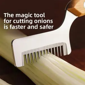 Stainless steel scallion slicer, a multi-functional kitchen and commercial tool for slicing scallions and shredding.