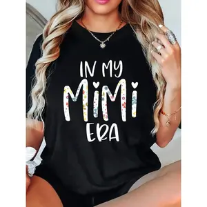 Mimi Letter Print Women's T-Shirt Graphic Versatile Christmas Fashion Loose Casual Sports Summer Crew Neck Short Sleeved Top Women's Tops