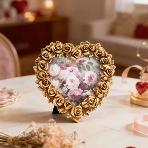 European Style Rose Heart Decorative Frame, Resin Material 3D Rose Pattern, Home Photo Display, Wedding Party Decoration