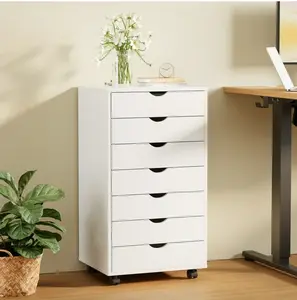 7-Drawer Portable Storage Cabinet on Wheels for Office, Bedroom & Home Organization, White
