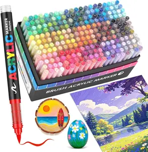 GuangNa 72/120/168 Acrylic Paint Markers, Brush Tip Acrylic Paint Pens, Quick-Drying Waterproof Ink, for Rock Painting Plastic Wood Canvas Glass Ceramic Metal Art Crafts Supplies Gift