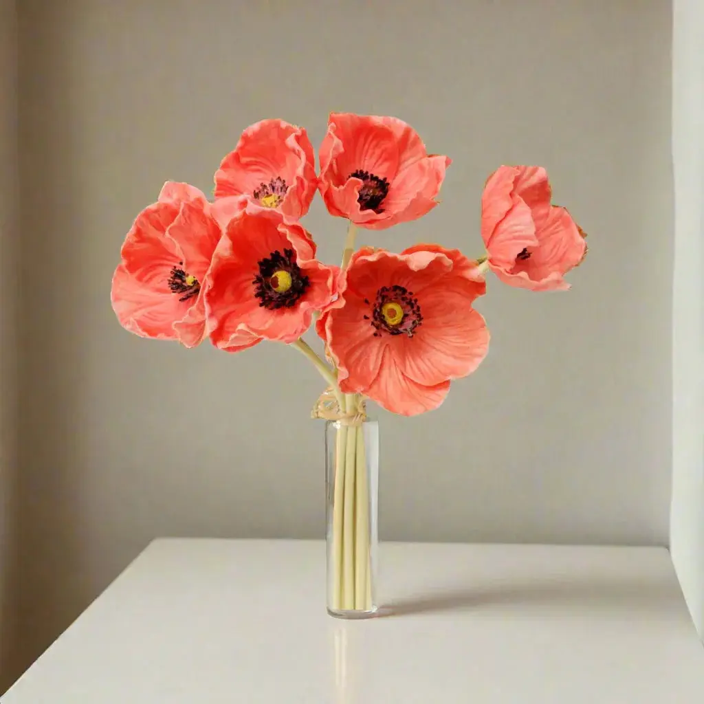 Real Touch Poppy Bouquet  Coral Reef