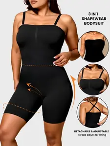 PLUS SIZE Women's Seamless Sports Shapewear Tummy Control Jumpsuit, Adjustable & Detachable Straps, Sleeveless, Plain,Yoga & Exercise Wear,All Seasons