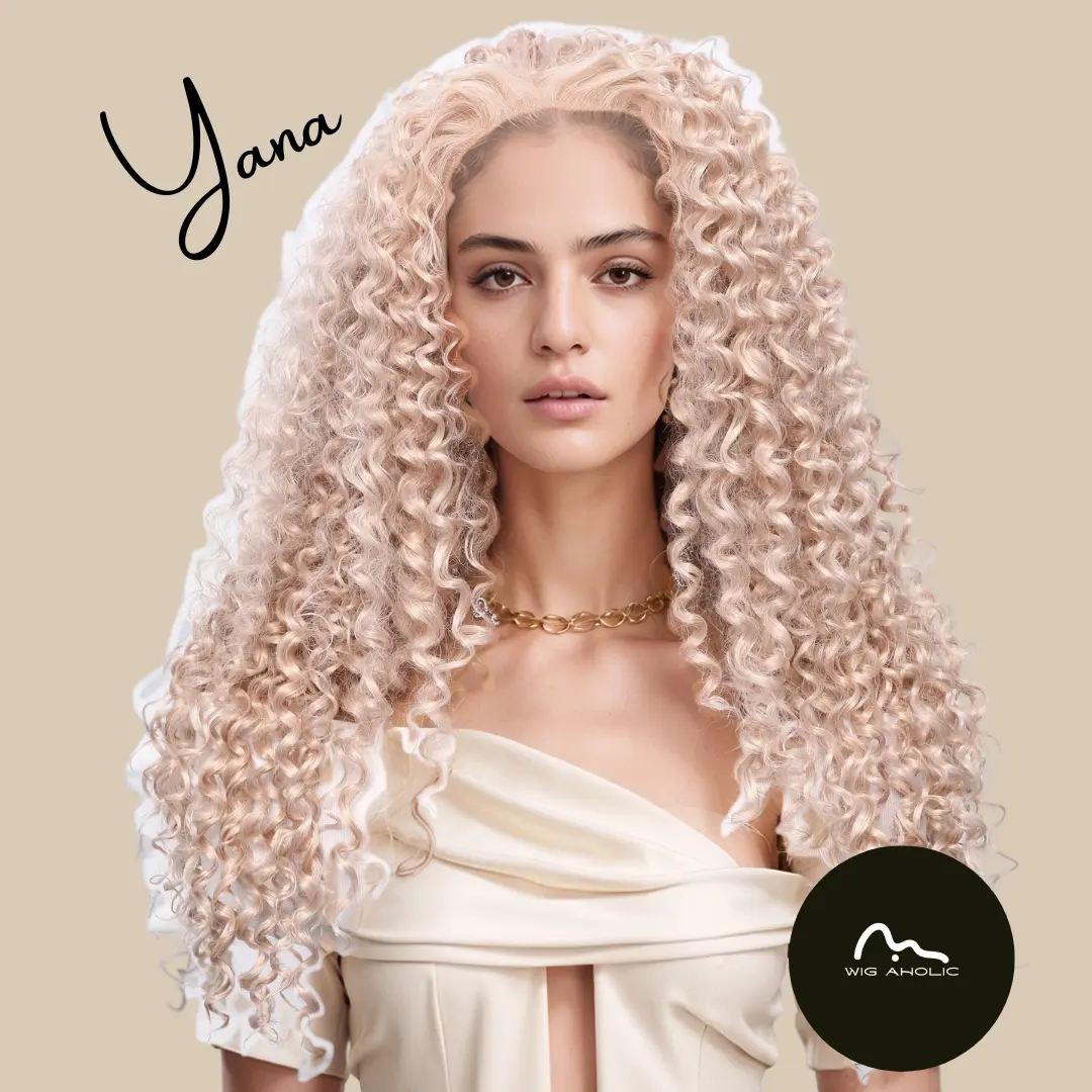YANA【WA-SMW001】26" Lace Front Curly Synthetic Pink Wig for Daily Use/Party