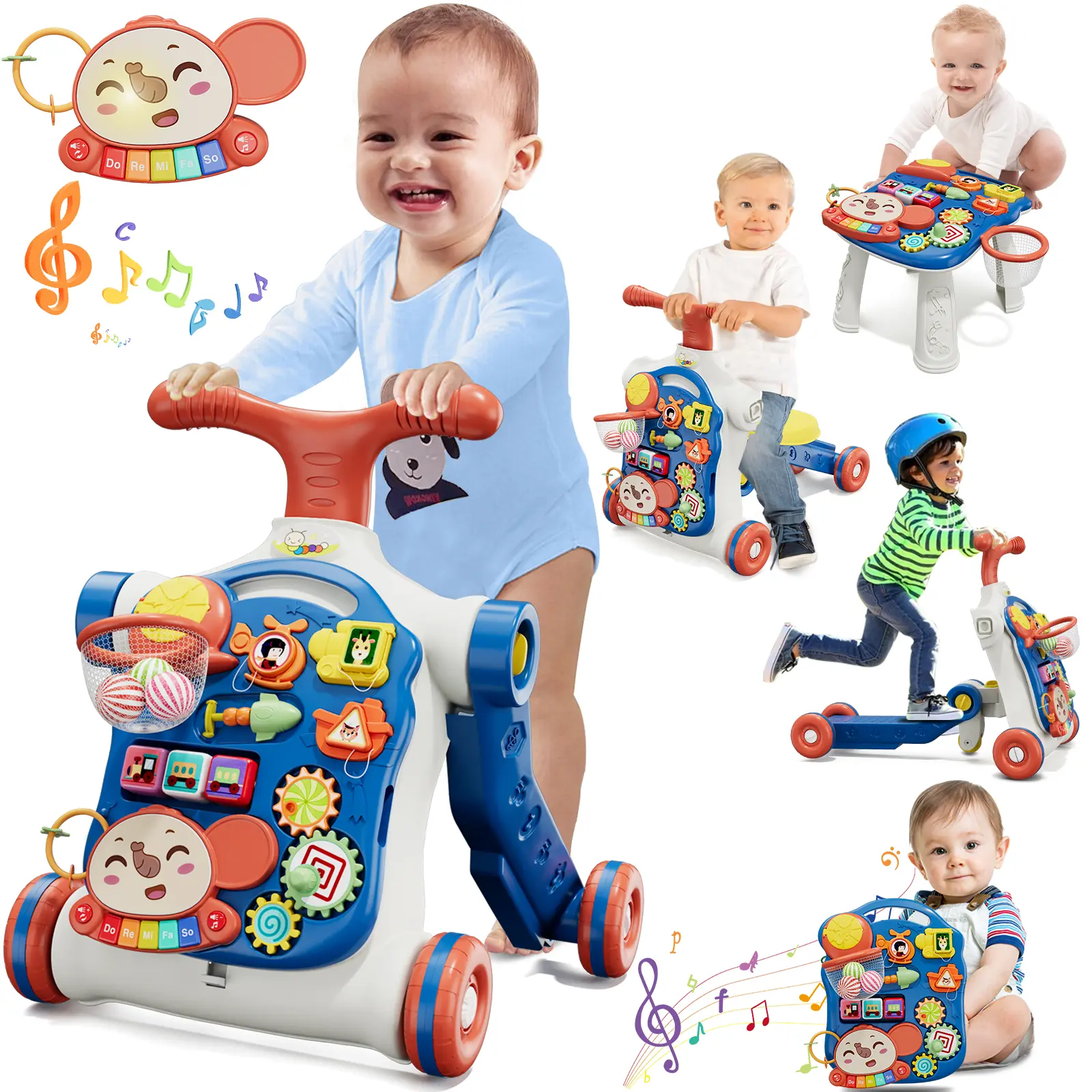5-in-1 Unisex Baby Push Walker - Toddler Walking Helper, Sit-to-Stand Activity Center, Learning Toy, Walking Aid for 12-Month-Olds, Infant Early Learning Gift