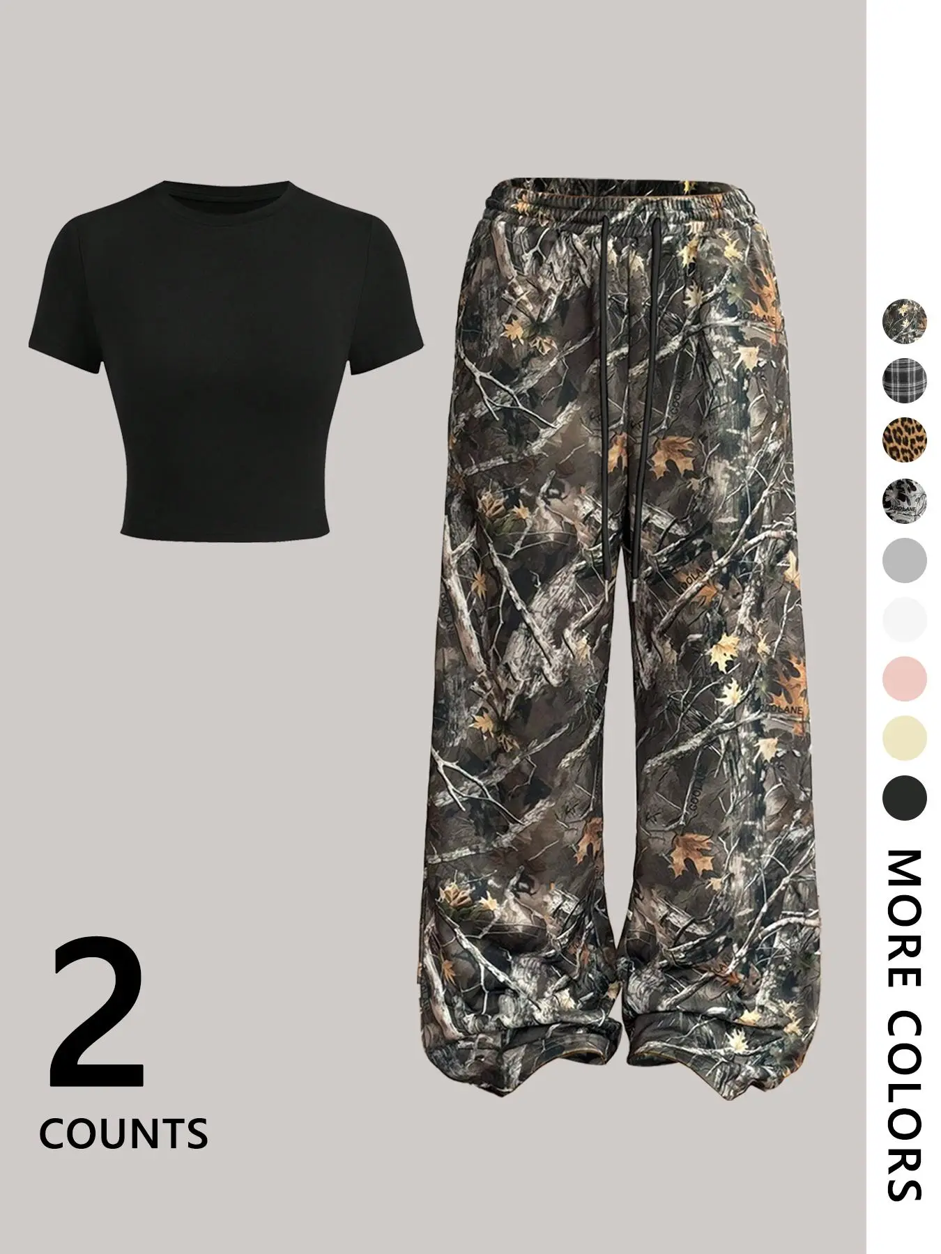 Women's Crop Tee & Wide Leg Pants Two-piece Set, Casual Fashion Cozy Round Neck Short Sleeve Graphic T-shirt & Trousers for Daily Outdoor Wear, Ladies Clothes for All Seasons