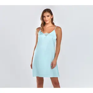 iCollection Satin Chemise W/ Eyelash Lace Inset