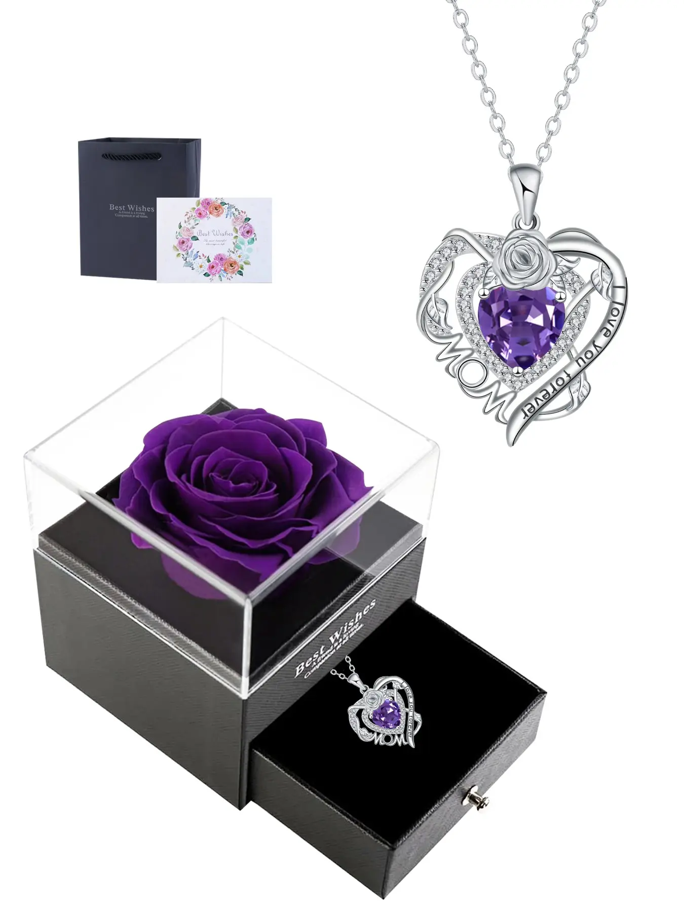 Rose Heart Pendant Necklace With Rose Jewelry Gift Box, Love Heart Design Necklace, Necklace for Mother & Grandma, Birthday Jewelry Gift, Hearts Pendant Necklace, Copper Pendant Necklaces