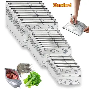 30Pcs Reusable Aluminum Foil Storage Bags | Stand-Up Resealable Vacuum Pouches with Label | For Fruit Meat Vegetable Refrigerated Food